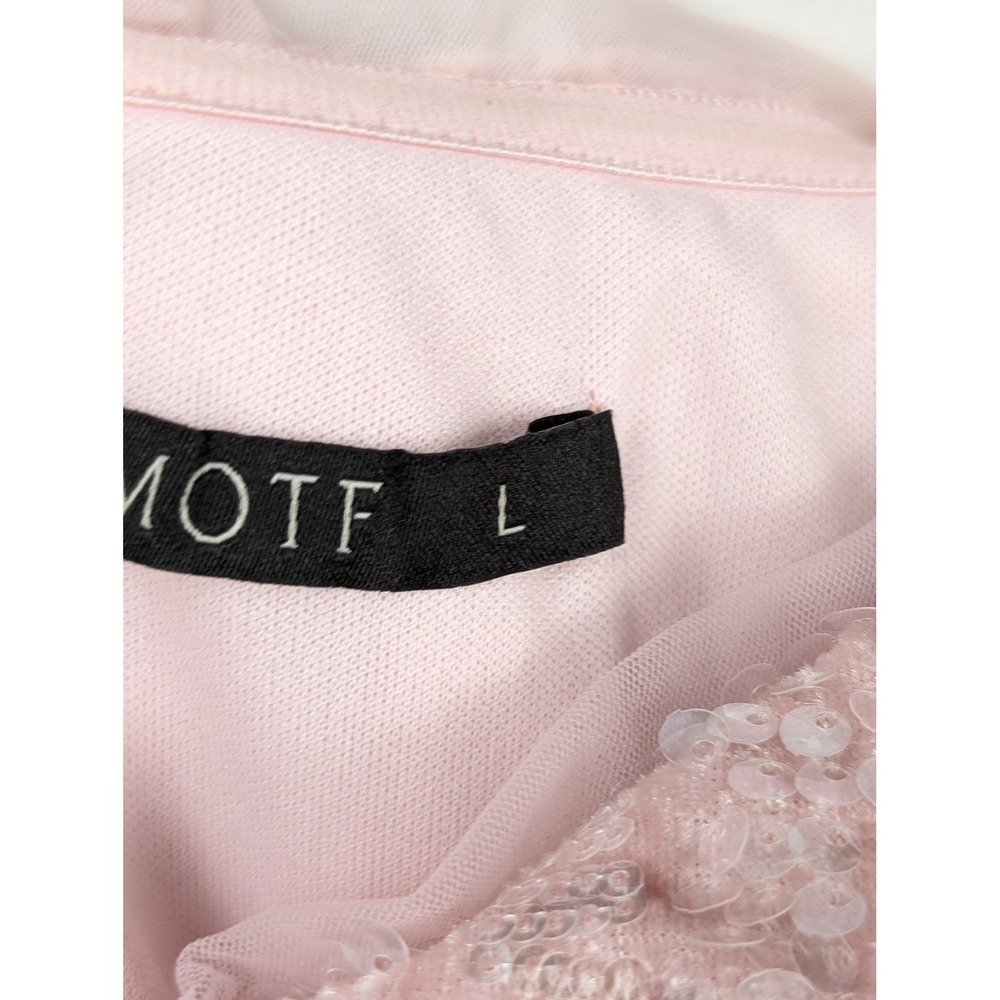 Sequin Coquette Off Shoulder Bow Midi Dress Size L Pink Romantic Cocktail Event - Picture 9 of 11